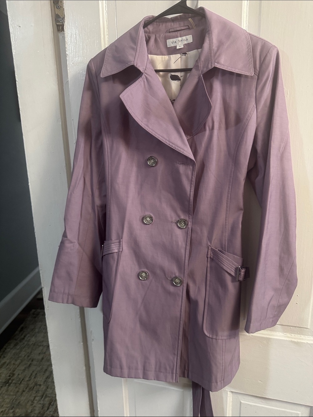 Via Spiga Lavender Double-Breasted Trench Coat